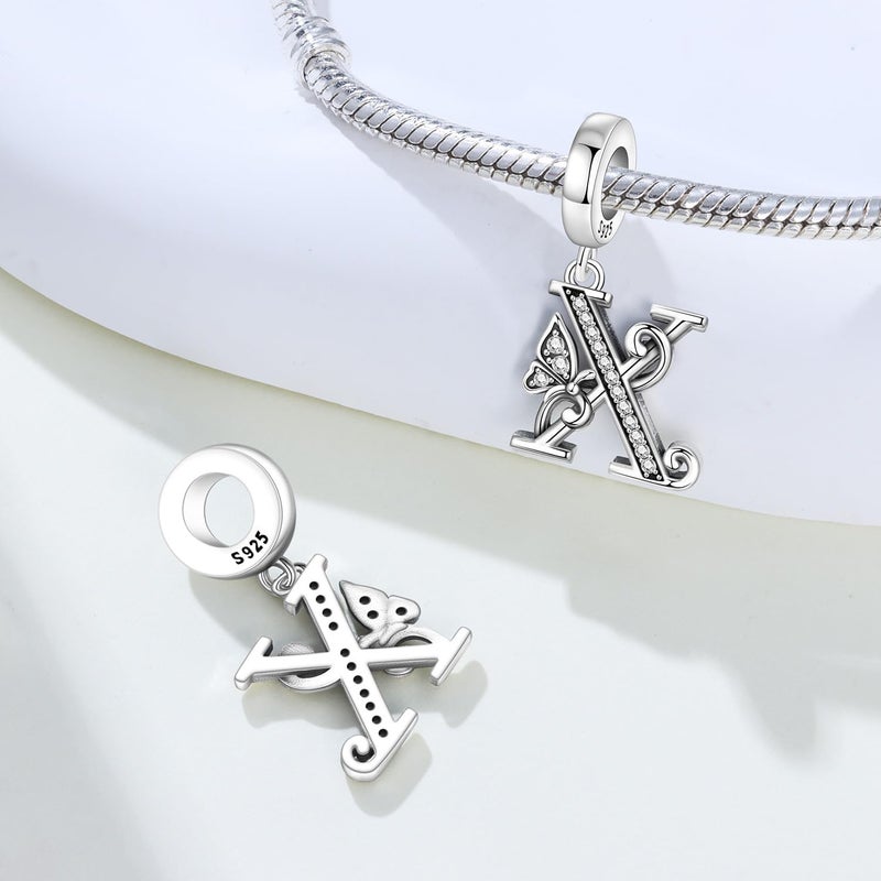 PANPOKI Store 2 Pack 925 Sterling Silver Butterfly Letter Charms for Bracelets and Necklace Alphabet Initial Dangle Pendants Round Spacer Beads Pave Cubic Zirconia Jewelry Gift for Women - Image 5